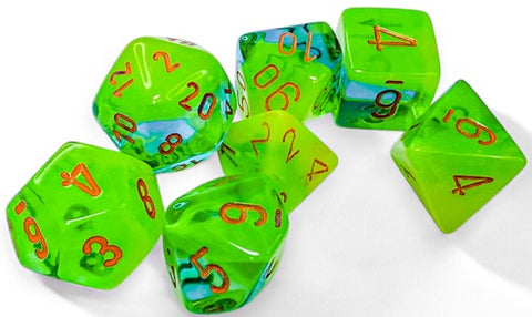 Chessex Poly Gemini Plasma Green-Teal/Orange Luminary