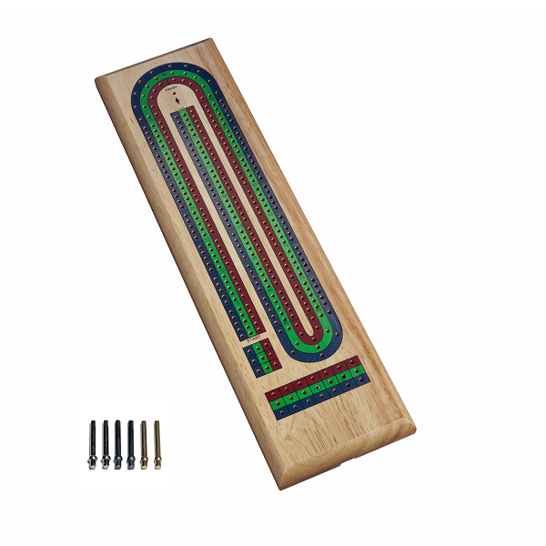 Cribbage board 3 Track Wood Red Green Blue