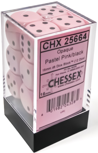 Chessex  12d6 Opaque Pastel Pink/Black