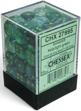 Chessex  36d6 Borealis Kelp / Light Green Luminary