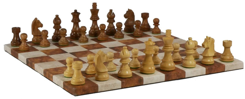 Chess Set  - 14" Caramel/Cream Leatherette, German Wooden