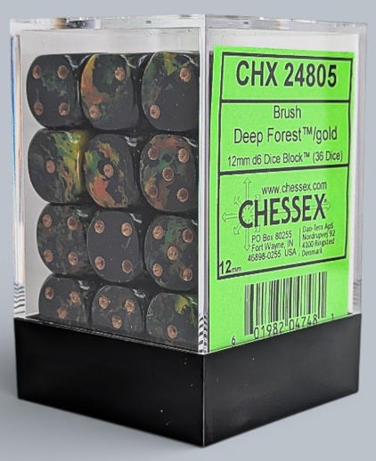 Chessex 36d6 Brush Deep Forest/Gold