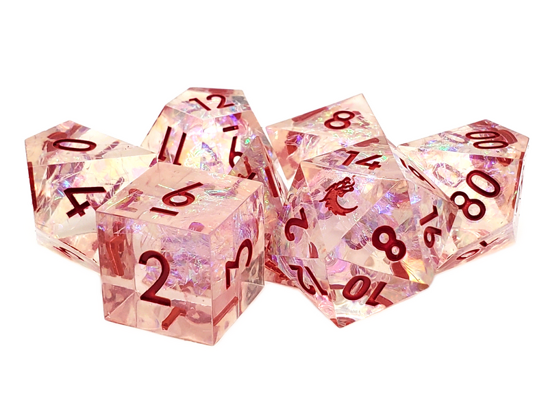 Old School Dice: Sharp Edged Poly Dice Set - Red Ice