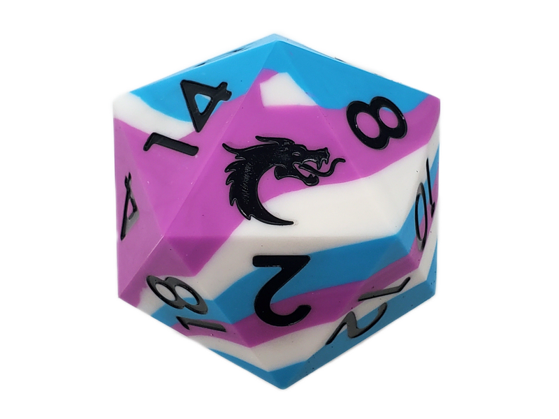 Old School Dice: Silicone 50mm D20 - Blue, White & Lilac
