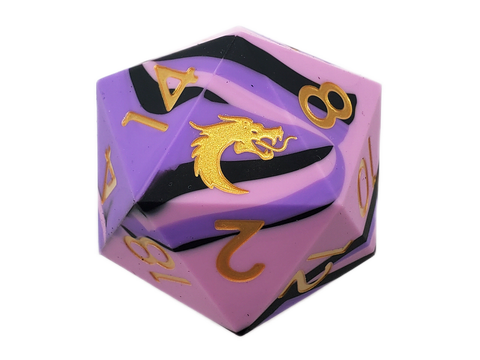 Old School Dice: Silicone 50mm D20 - Purple, Pink & Black