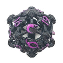 Old School Dice: Hollow Metal D20 Spindown - Skull Black Nickel With Purple