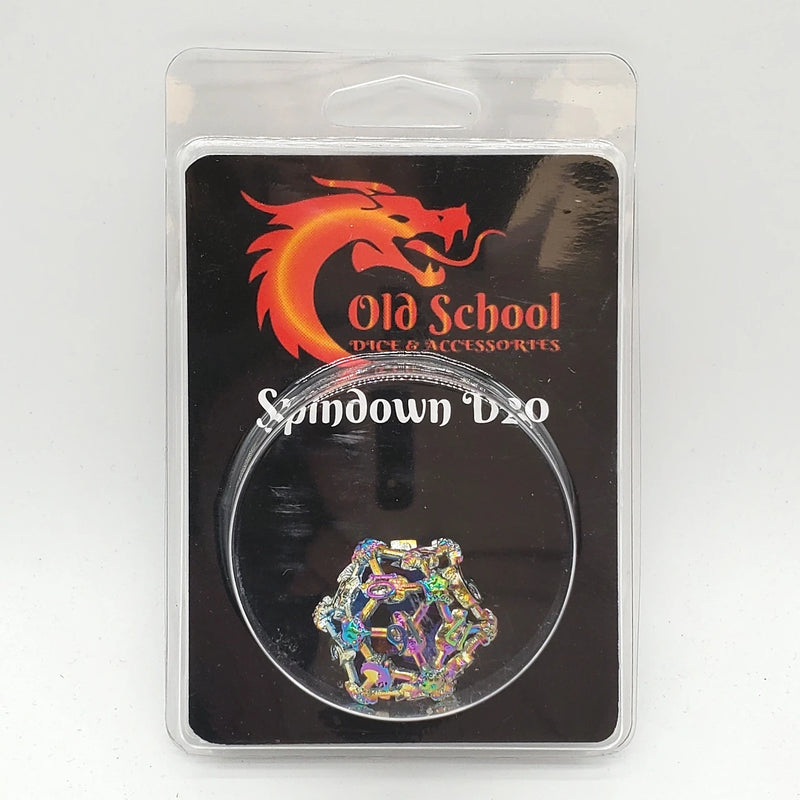 Old School Dice: Hollow Metal D20 Spindown - Skull Spectral