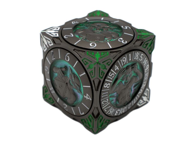 Old School Dice: 7 in 1 Dice Spinner: Dice Goblin - Matte Black with Green