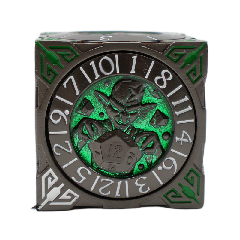 Old School Dice: 7 in 1 Dice Spinner: Dice Goblin - Matte Black with Green
