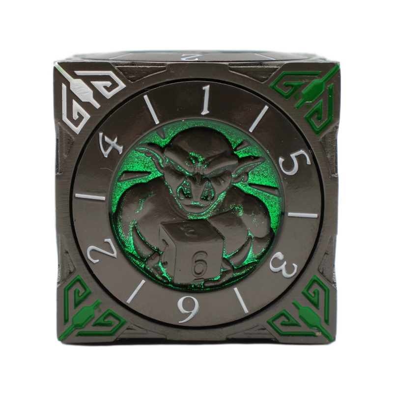 Old School Dice: 7 in 1 Dice Spinner: Dice Goblin - Matte Black with Green