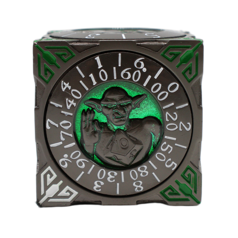 Old School Dice: 7 in 1 Dice Spinner: Dice Goblin - Matte Black with Green
