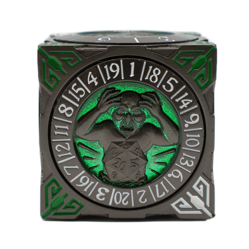 Old School Dice: 7 in 1 Dice Spinner: Dice Goblin - Matte Black with Green