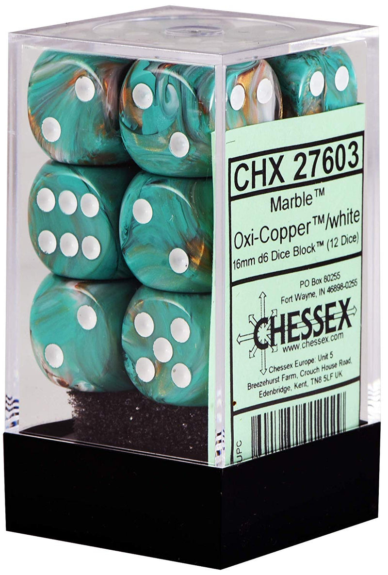 Chessex 12d6 Marble Oxi-copper/white