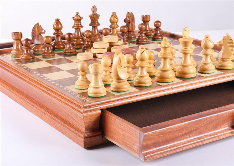 Chess Set Premium - 15" Camphor With Drawers, Staunton Wooden