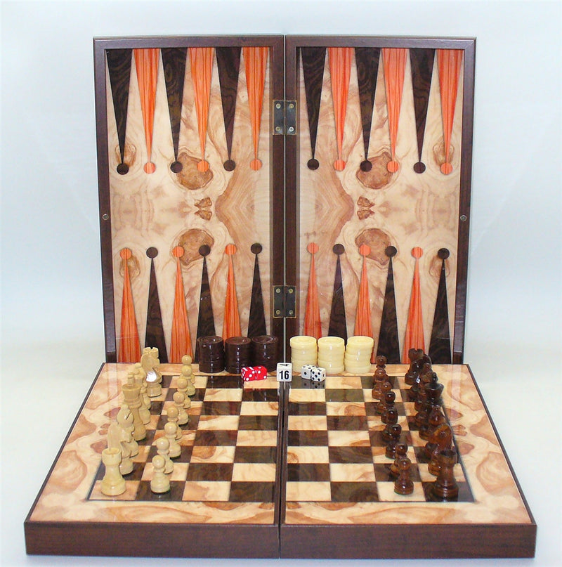 Backgammon 15" Ashwood with Chess Men