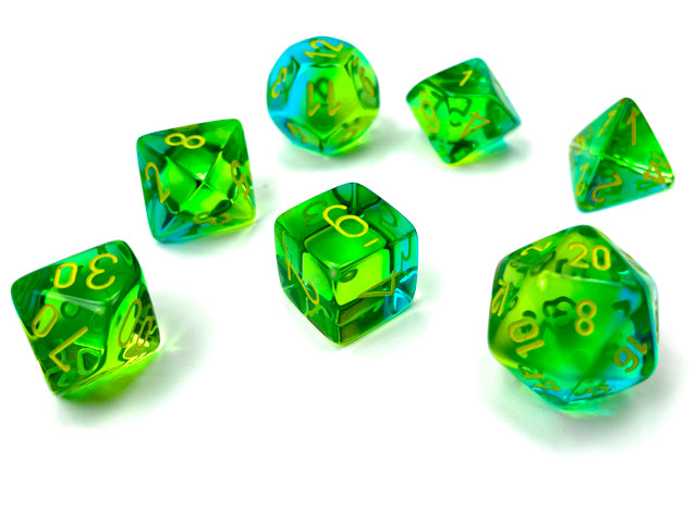 Chessex Poly Gemini Translucent Green-Teal/Yellow