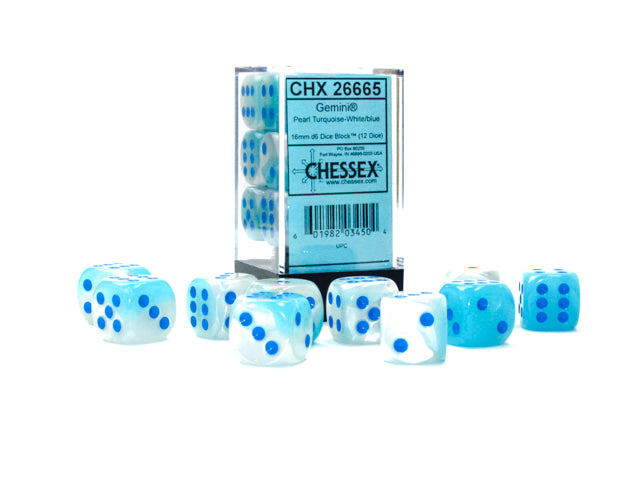 Chessex 12D6 Gemini Pearl Turquoise-White/Blue Luminary