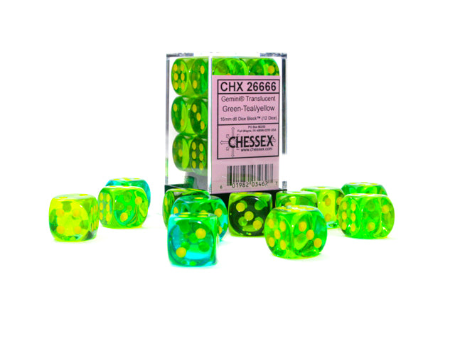 Chessex 12D6 Gemini Translucent Green-Teal/Yellow