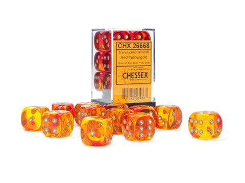 Chessex 12D6 Gemini Translucent Red-Yellow/Gold