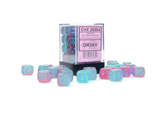 Chessex 36D6 Gemini Gel Green-Pink/Blue Luminary