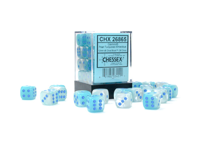 Chessex 36D6 Gemini Pearl Turquoise-White/Blue Luminary