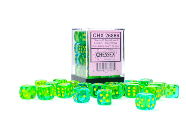 Chessex 36D6 Gemini Translucent Green-Teal/Yellow
