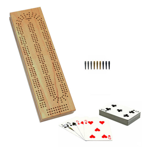Crib Board 3-Track Wood with Storage, Cards, and Metal Pegs WE31-5103