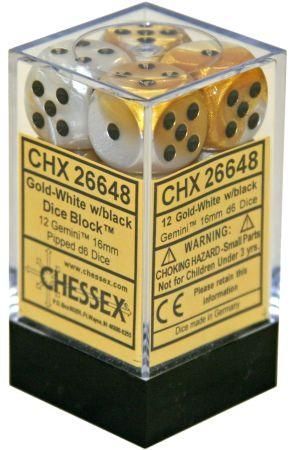 Chessex  12d6 Gemini Gold-white/black