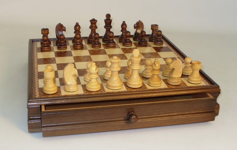 Chess 15" Inlaid Wood Chest with 3" Unweighted Chess Men