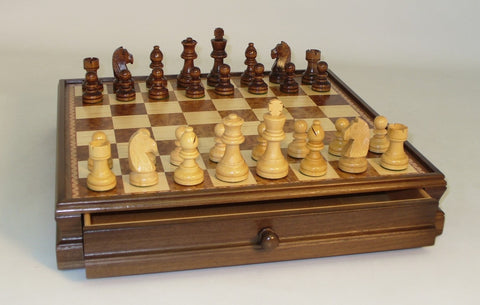 Chess 15" Inlaid Wood Chest with 3" Unweighted Chess Men