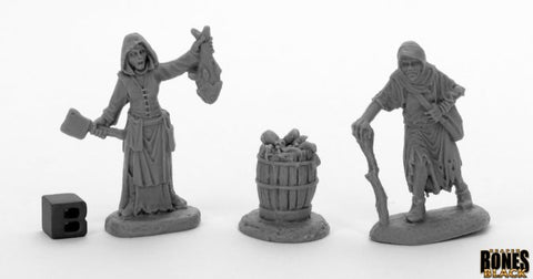 Reaper Mini Bones Black: RM44033 Dreadmere Townsfolk: Fishwife & Crone