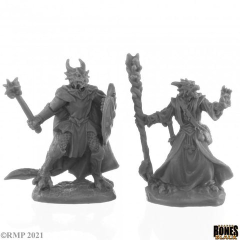 Reaper Mini Bones Black: RM44144 Dragonfolk Wizard and Cleric