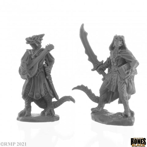 Reaper Mini Bones Black: RM44145 Dragonfolk Bard and Thief
