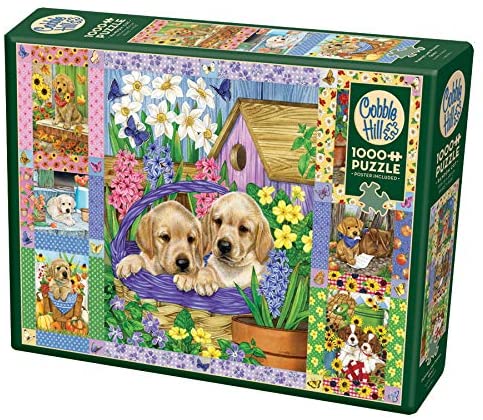 Cobble Hill Puzzle 1000 Piece Puppies And Posies Quilt