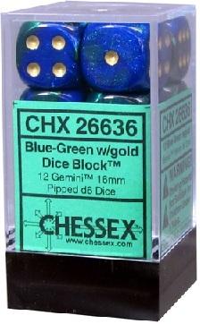 Chessex 12d6 Gemini Blue-green/gold