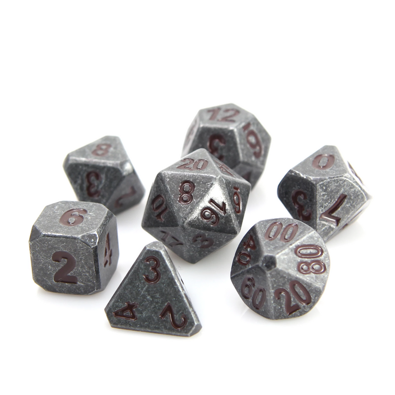 Die Hard Dice Hard Dice  Forge Dice Set Raw Steel W/dark Red