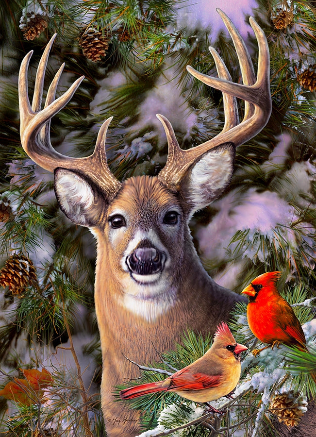 Cobble Hill Puzzle 500 Piece One Deer Two Cardinals