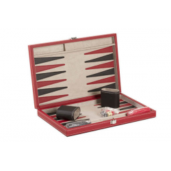 Backgammon 15" Red leatherette w/ Beige