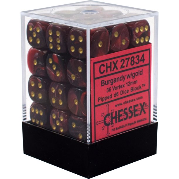 Chessex 36d6 Vortex Burgundy/gold