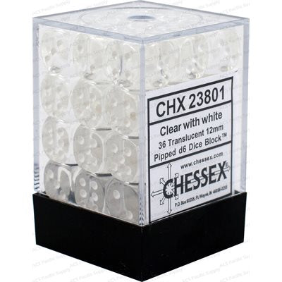 Chessex 36d6 Translucent Clear/white