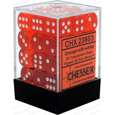 Chessex 36d6 Translucent Orange/white