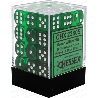 Chessex 36d6 Translucent Green/white