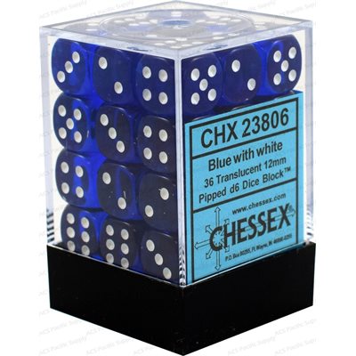 Chessex 36d6 Translucent Blue/white