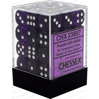 Chessex 36d6 Translucent Purple/white