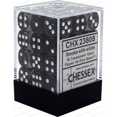 Chessex 36d6 Translucent Smoke/white