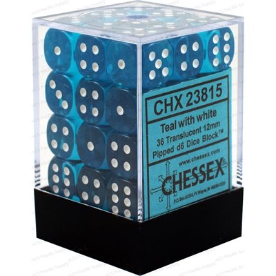 Chessex 36d6 Translucent Teal/white