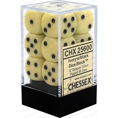 Chessex 12d6 Opaque Ivory/black