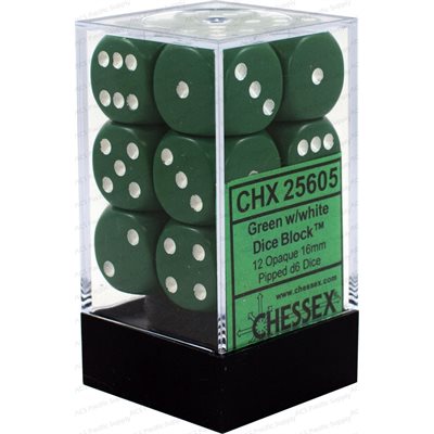 Chessex 12d6 Opaque Green/white