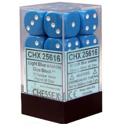 Chessex 12d6 Opaque Light Blue/white