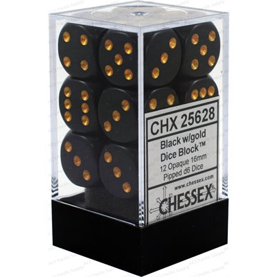 Chessex 12d6 Opaque Black/gold